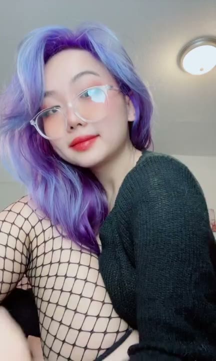 Slutty Asian Snapchat Girl with Colored Hair Gets Naked and Fingers her Pussy Hard