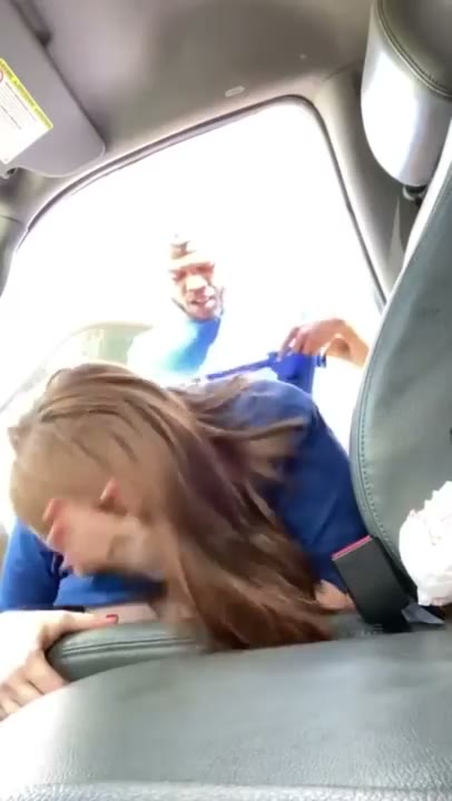 Fat White MILF in Blue T Shirt Gets Spooned From Behind by Black Guy Next Door Heavy Breasts on Display
