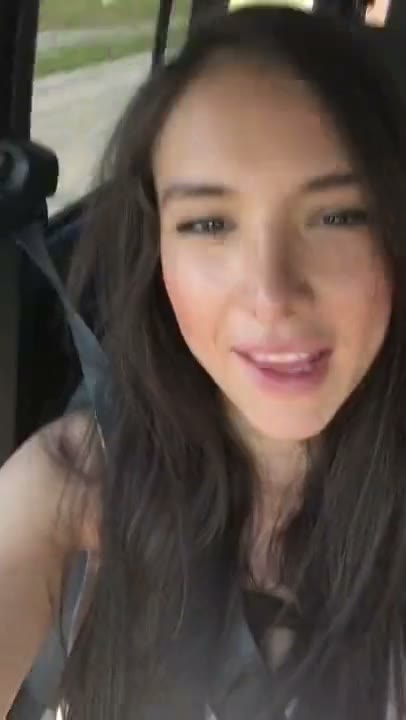 Horny French Snapchat Brunette Playing with Pink Pussy in Car on the Road