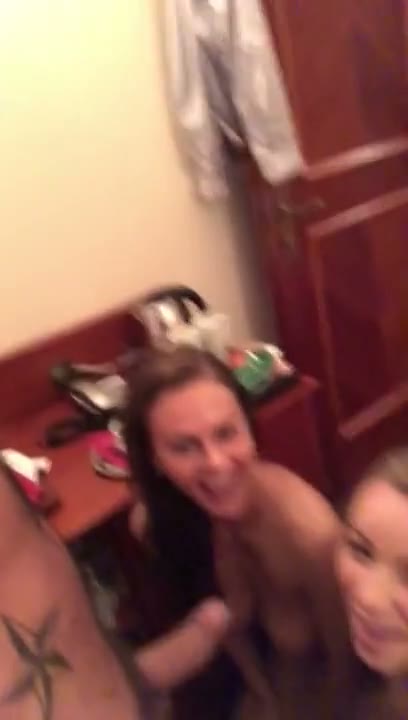 Hot Filthy Lesbian Couple Threesome on Snapchat Sharing a Cock in Hotel Room
